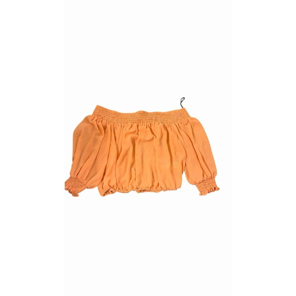 Forever 21 Orange Off-the-Shoulder Cropped Blouse Long Sleeve Sheer Y2K style - Picture 3 of 4